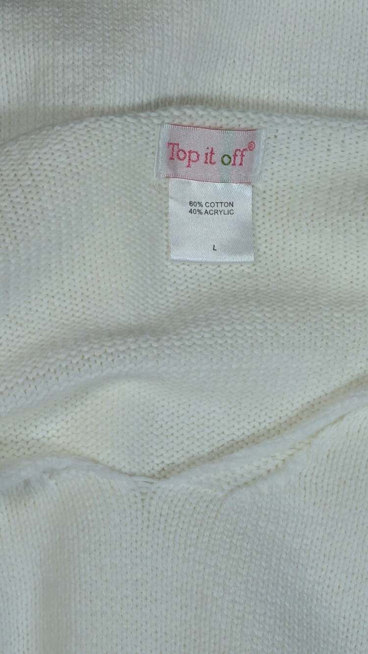 Top It Off Beach Sweater Size L White Knit V-Neck Pocket Embroidered - Picture 2 of 9